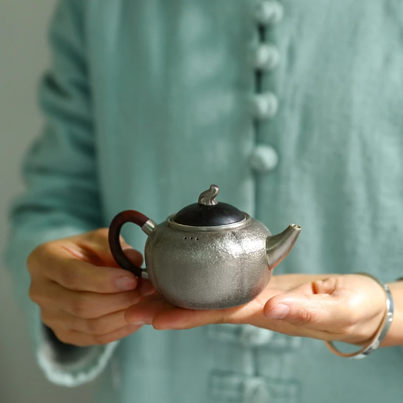 王府银庄银壶纯银999泡茶壶纯手工一张打日式家用茶壶 瓜南