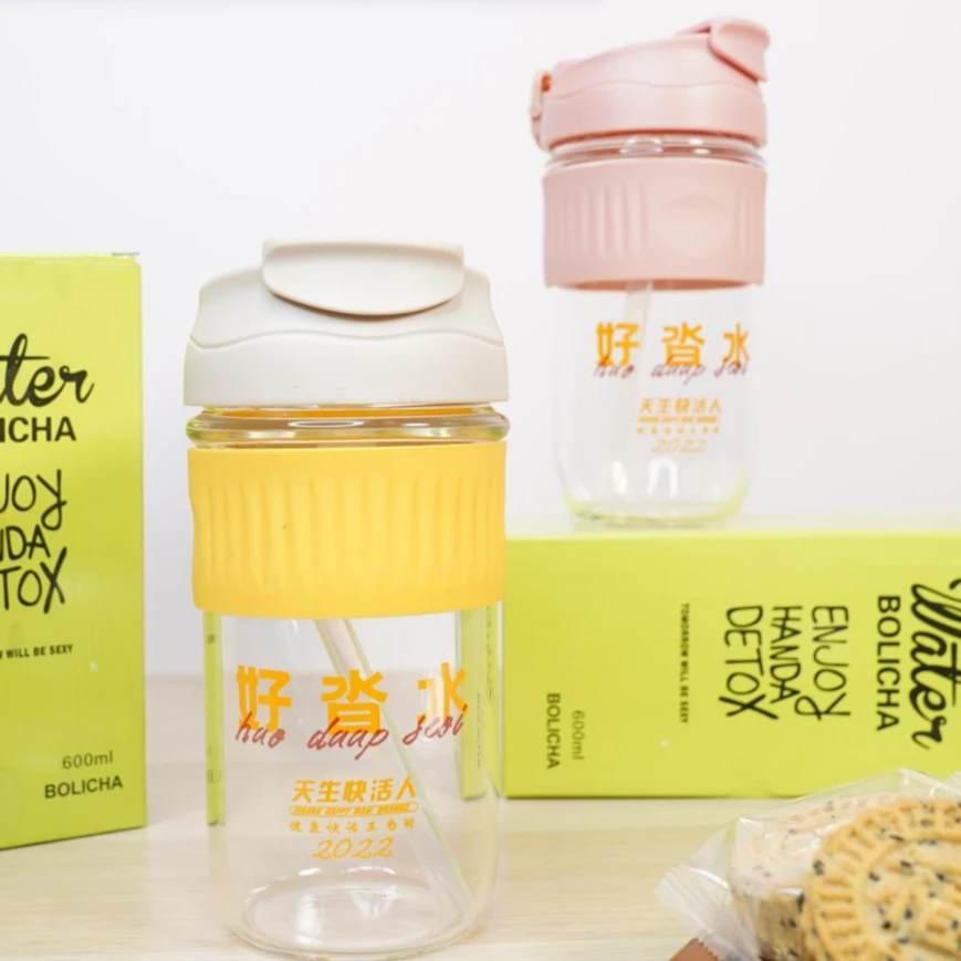 天生快活人“好沓水”玻璃水杯