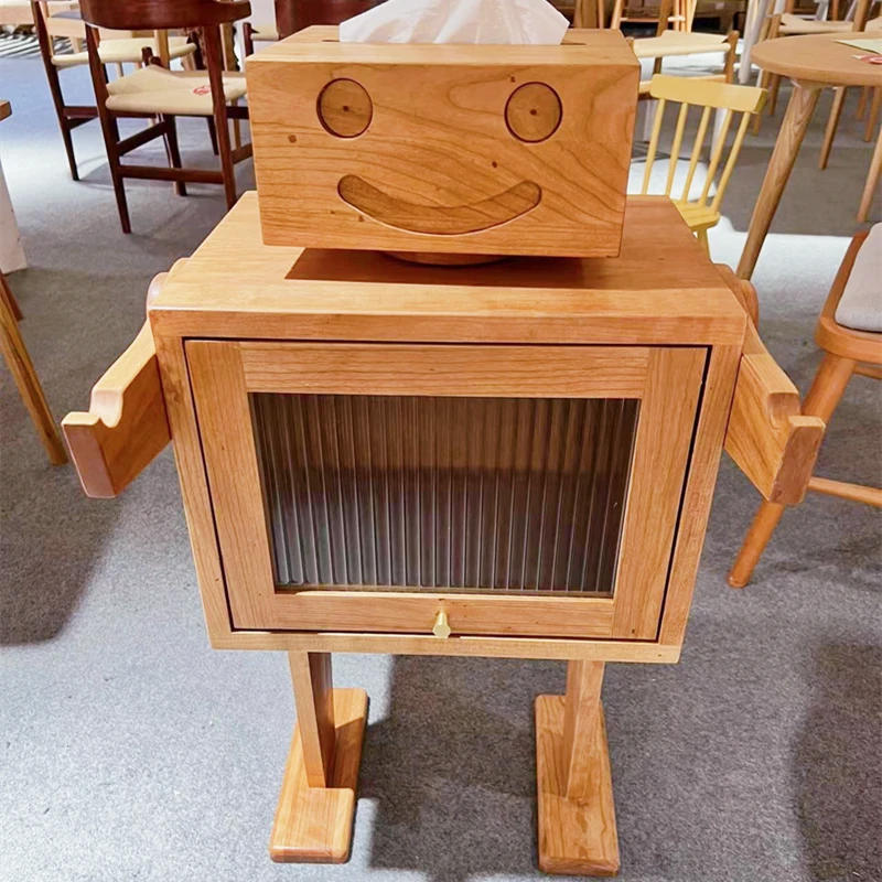 北欧风   全实木小机器人红樱桃木床头柜   沙发边柜