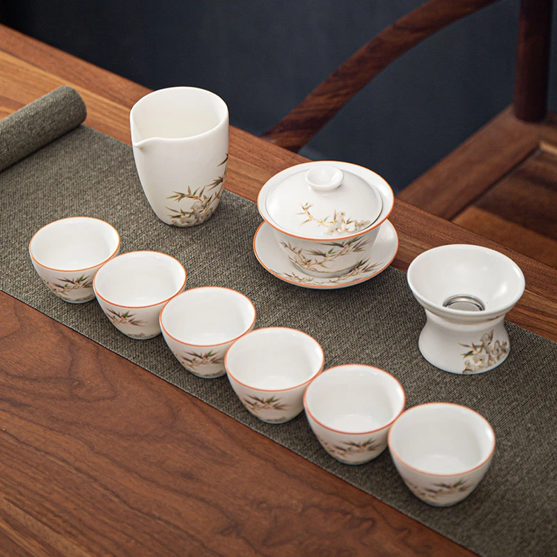 【器氏茶具】茶具套装高端全套送礼家用竹报平安茶盖碗套组 1632