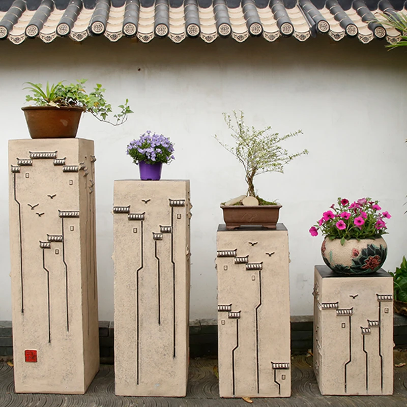 裁云间落地拴马桩客厅古典玄关家居展示柱展厅摆件花盆底座装饰品