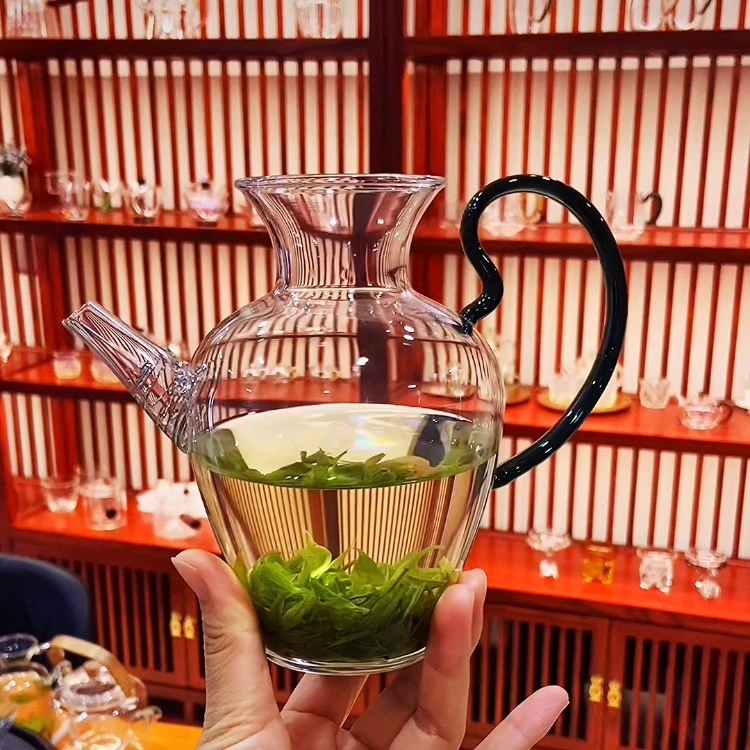 500ml百鸟朝凤绿茶壶手工工艺高硼硅玻璃耐高温仿宋执壶功夫茶具