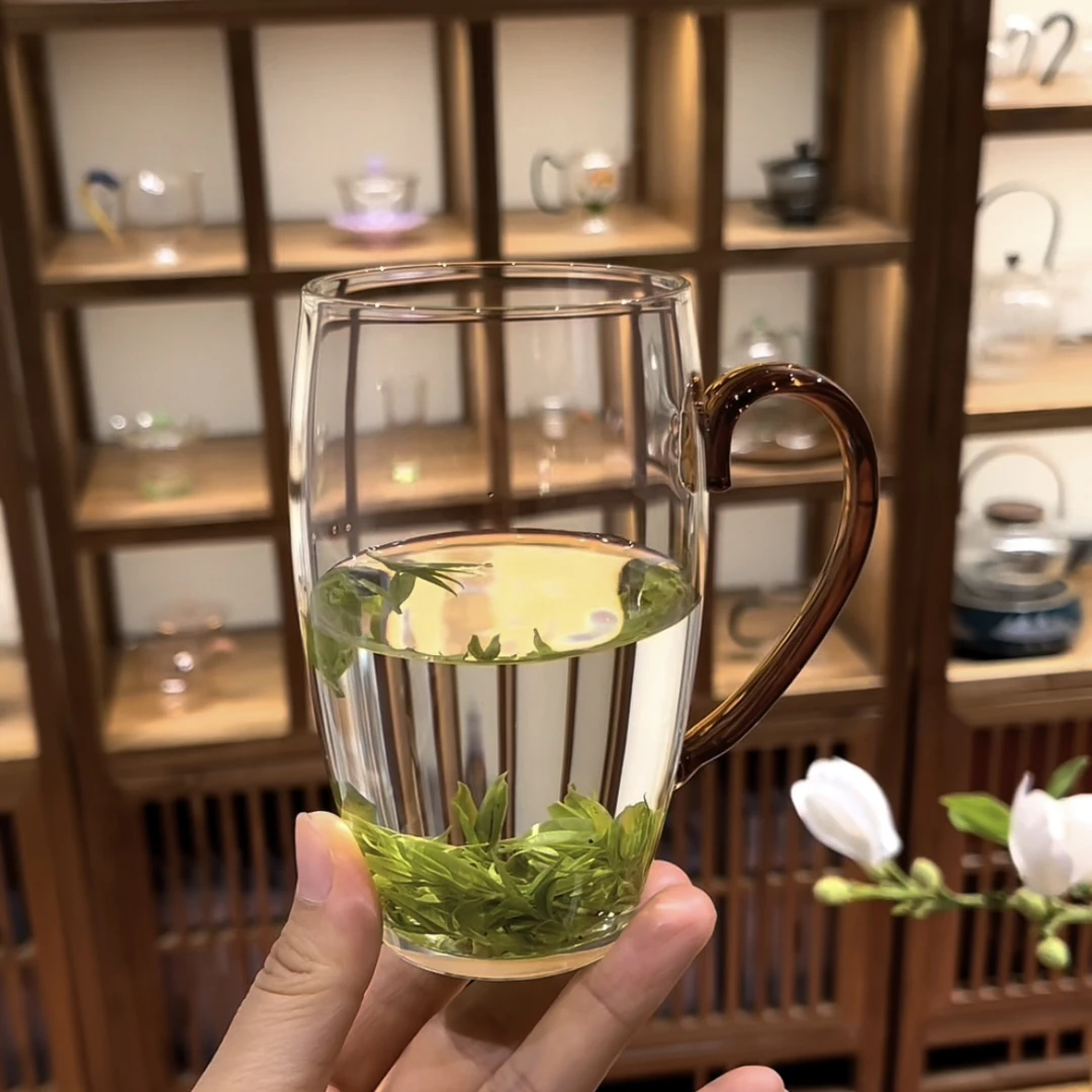 300ml玉露绿茶杯高硼硅玻璃耐高温办公室家用透明泡茶杯喝水杯子