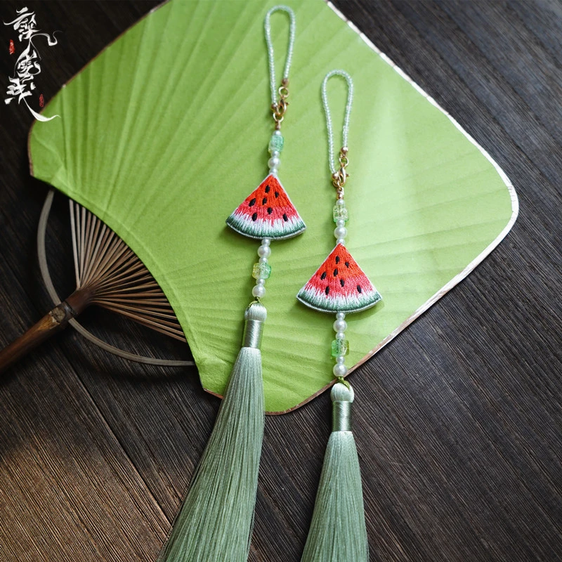 云深雾浅西瓜冰原创刺绣旗袍压襟冰丝流苏穗汉服挂件国风少女配饰