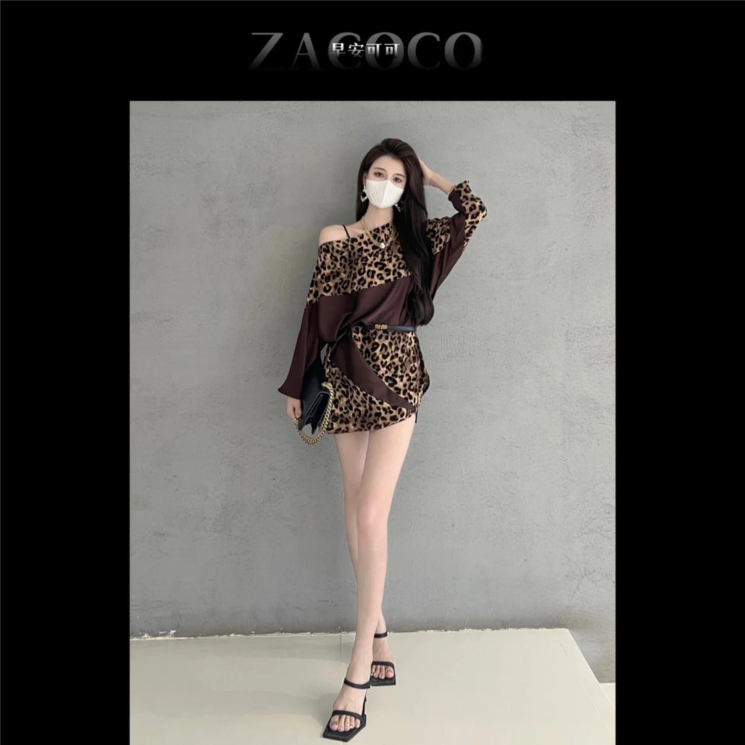 【ZACOCO】御姐风时尚显瘦拼接豹纹上衣 843