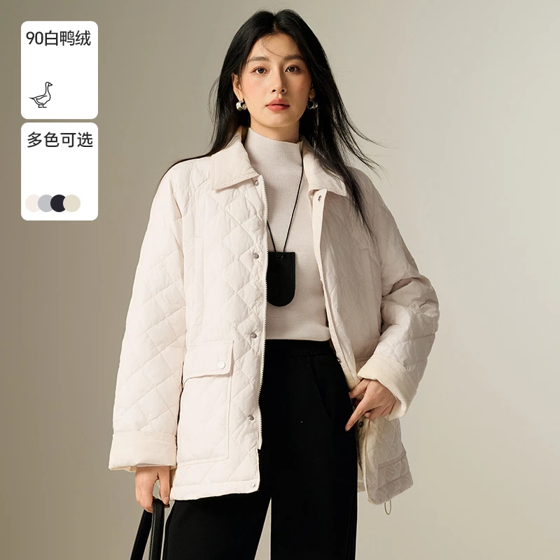 Basic House/百家好小香风时尚休闲百搭宽松女羽绒服-B0624E5F112