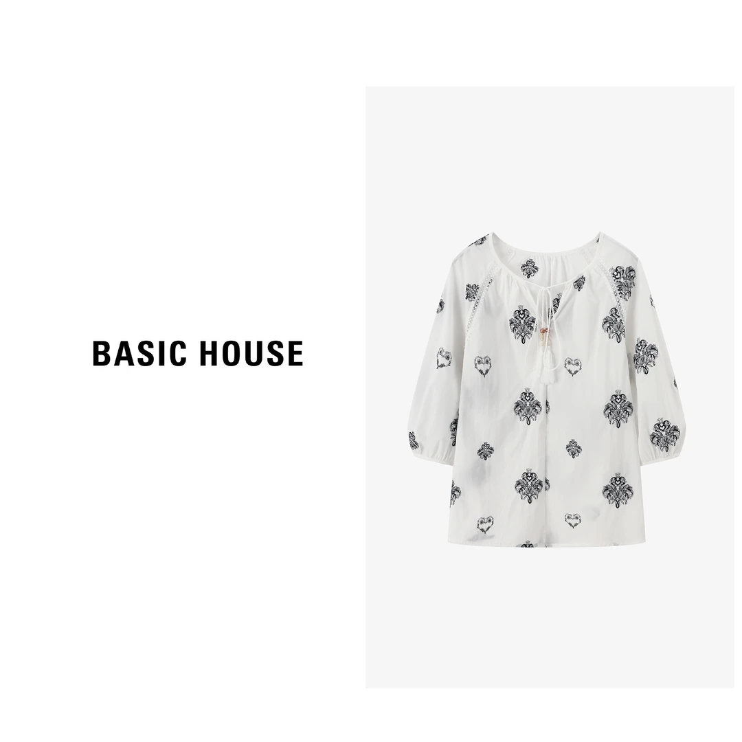 Basic House/百家好夏季休闲时尚卡通梭织印花衬衫-B0624S5L302