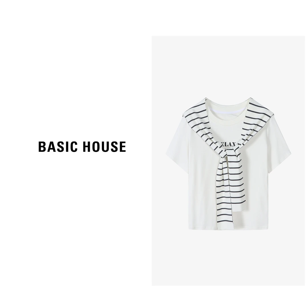 Basic House/百家好夏季休闲百搭假两件条纹短袖T恤-B0624A5M312