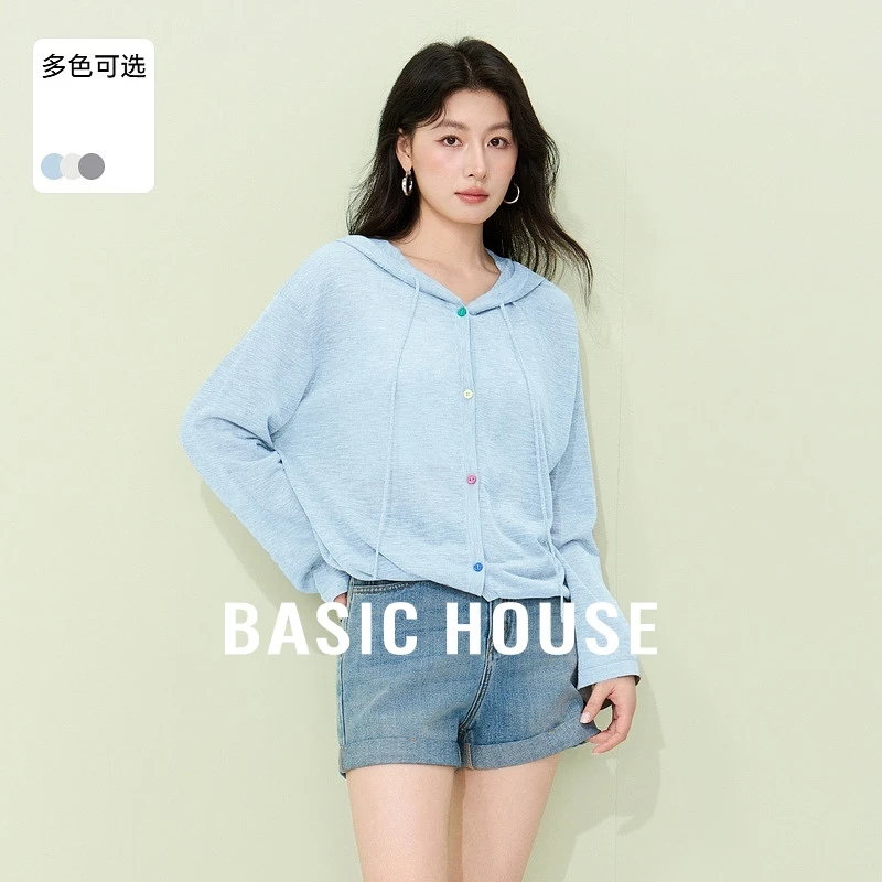 Basic House/百家好开衫长袖短袖时尚夏季连帽针织衫-B0624A5F502