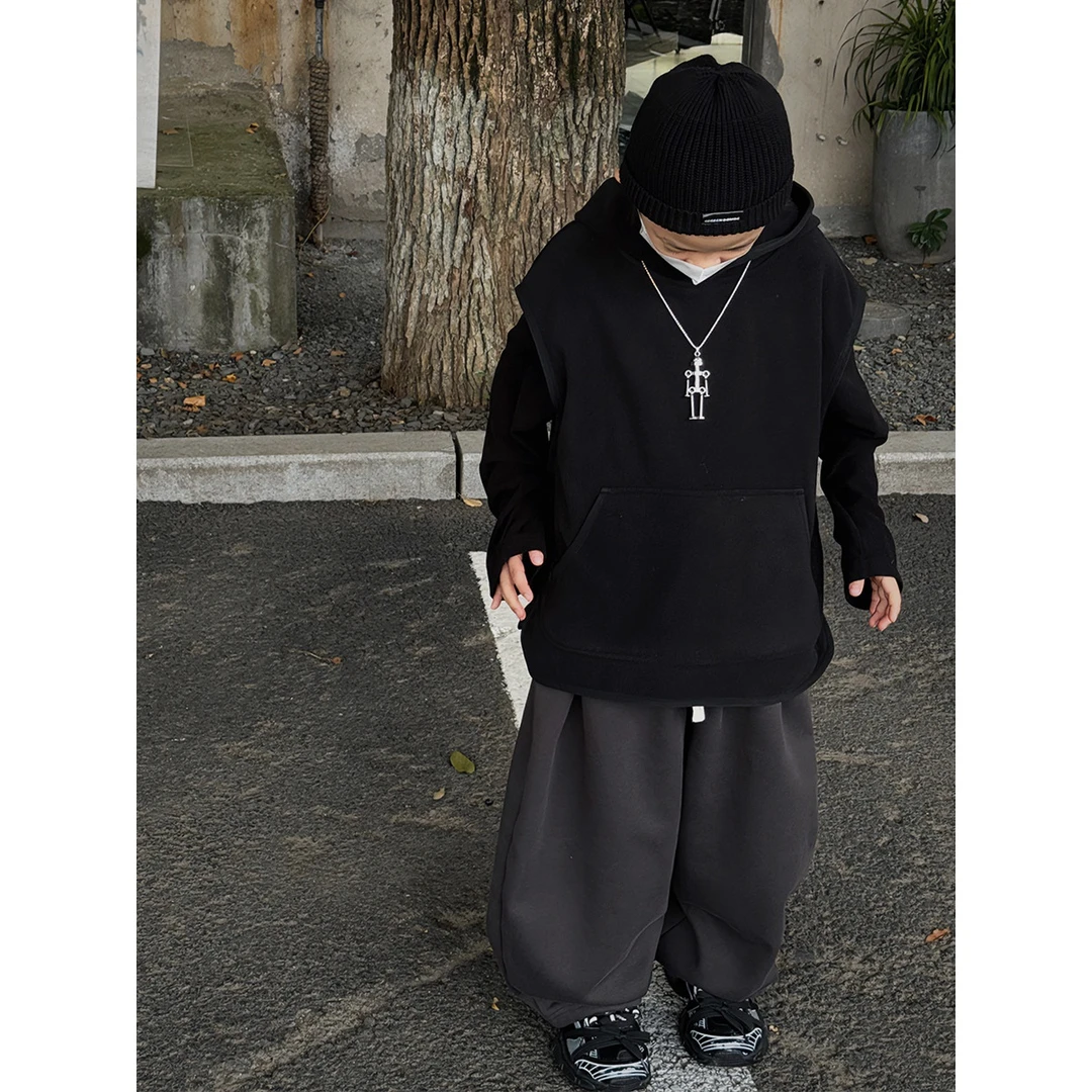 童装男童摇粒绒连帽马甲秋冬新款宽松马夹上衣冬季外穿背心潮