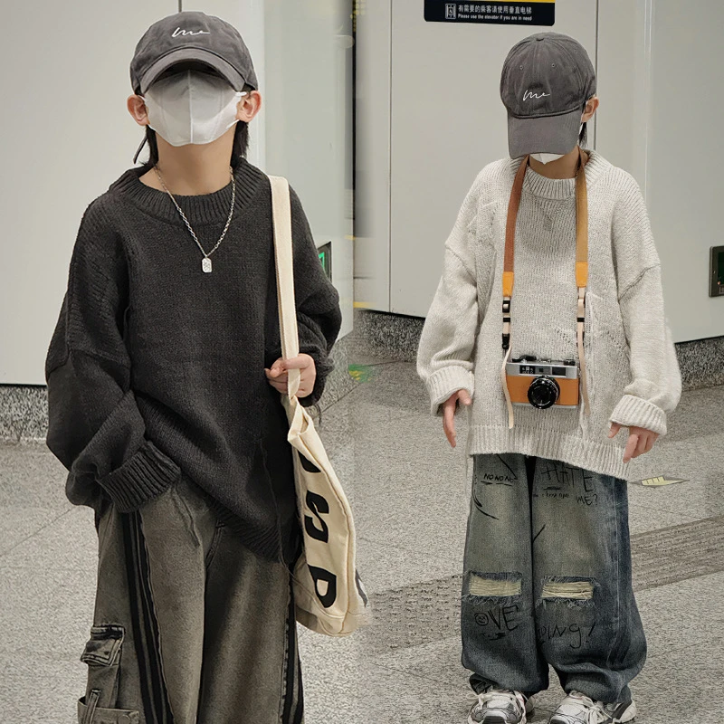 男童毛衣秋款2024新款潮男孩帅气时髦韩版针织衫儿童秋季毛线衣潮