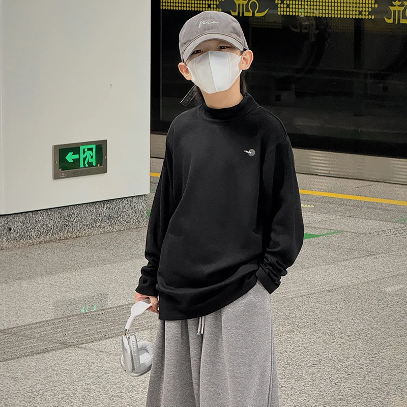 男童打底衫半高领儿童内搭秋冬款男孩上衣黑色长袖t恤纯棉打底衣