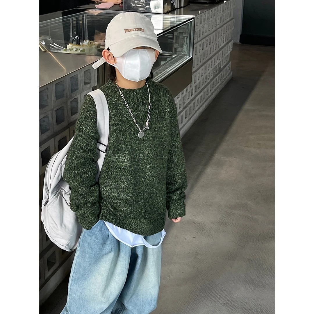 童装男童毛衣2023秋季韩版宝宝圆领上衣潮酷帅儿童休闲针织衫