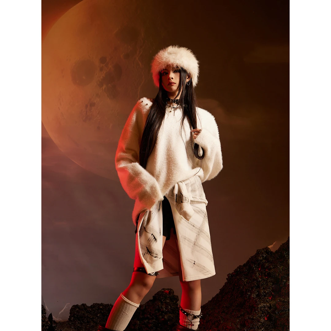 无人孤岛 贴身很舒服原创小众珍珠点缀V领毛衣宽松针织衫QC