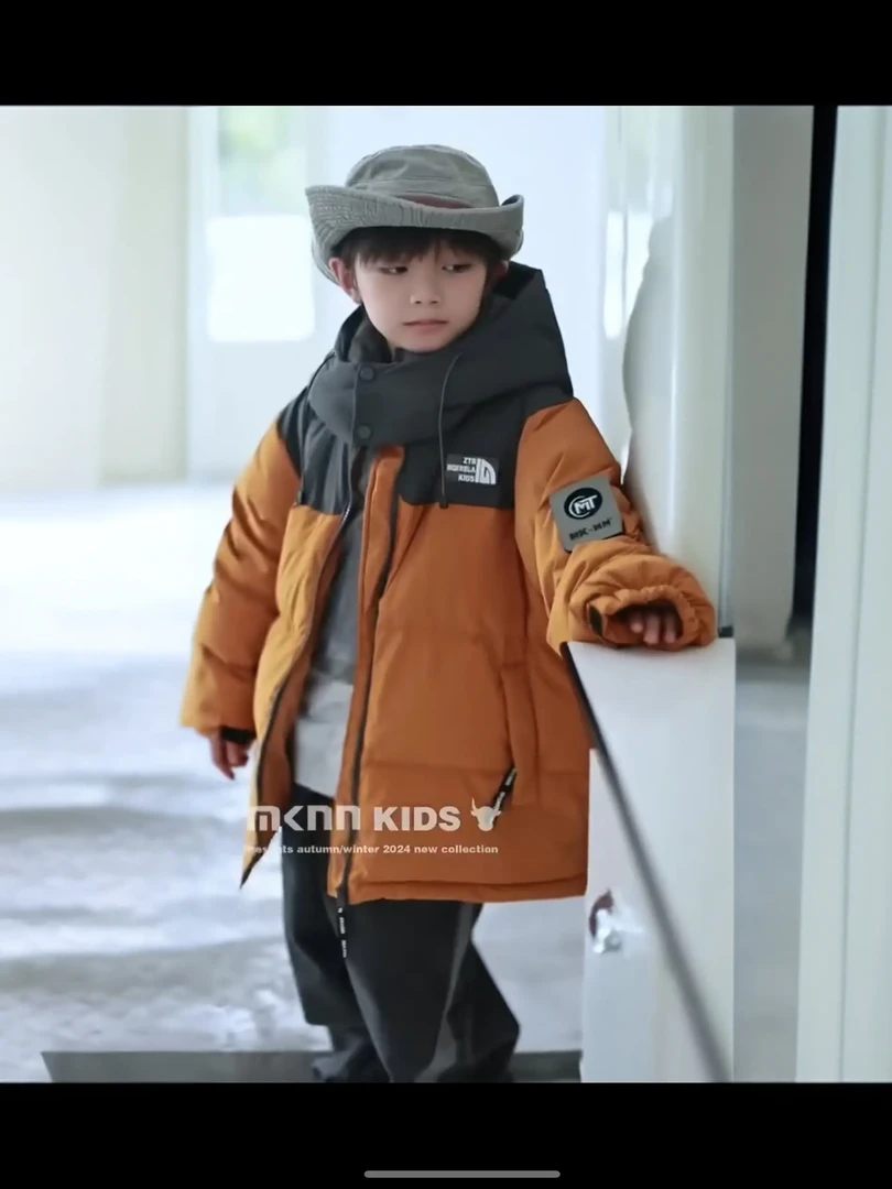 麦咔牛牛大童羽绒服拼色保暖ol韩版秋冬冬季冬款撞色拼接女童男童