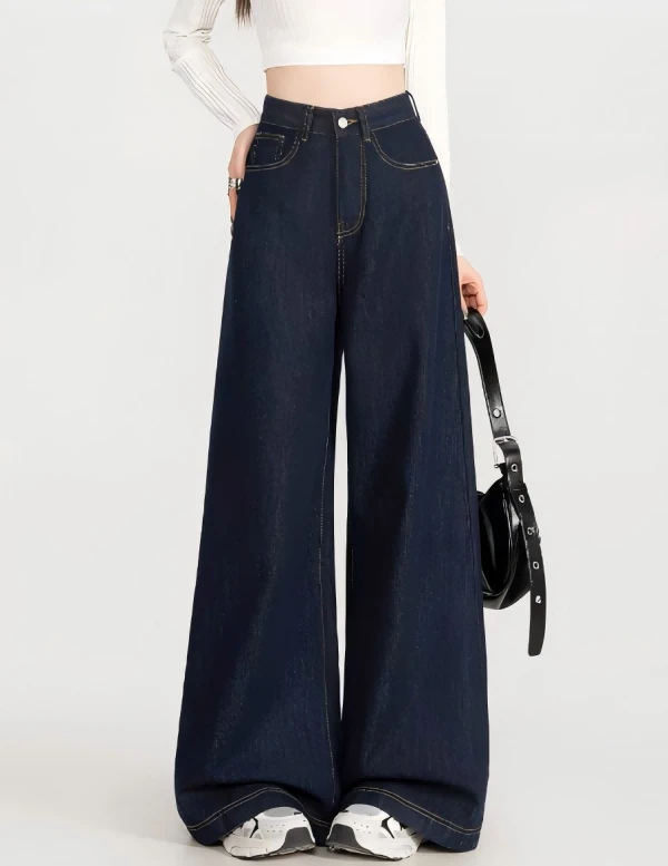 Y007#美式高街水洗牛仔阔腿裤女夏季高腰宽松直筒裤拖地裤子潮