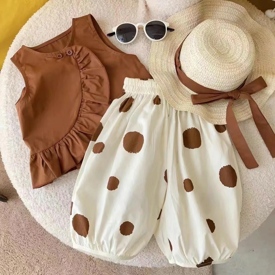 女童夏季宽肩衫灯笼袖套带帽三件套韩版