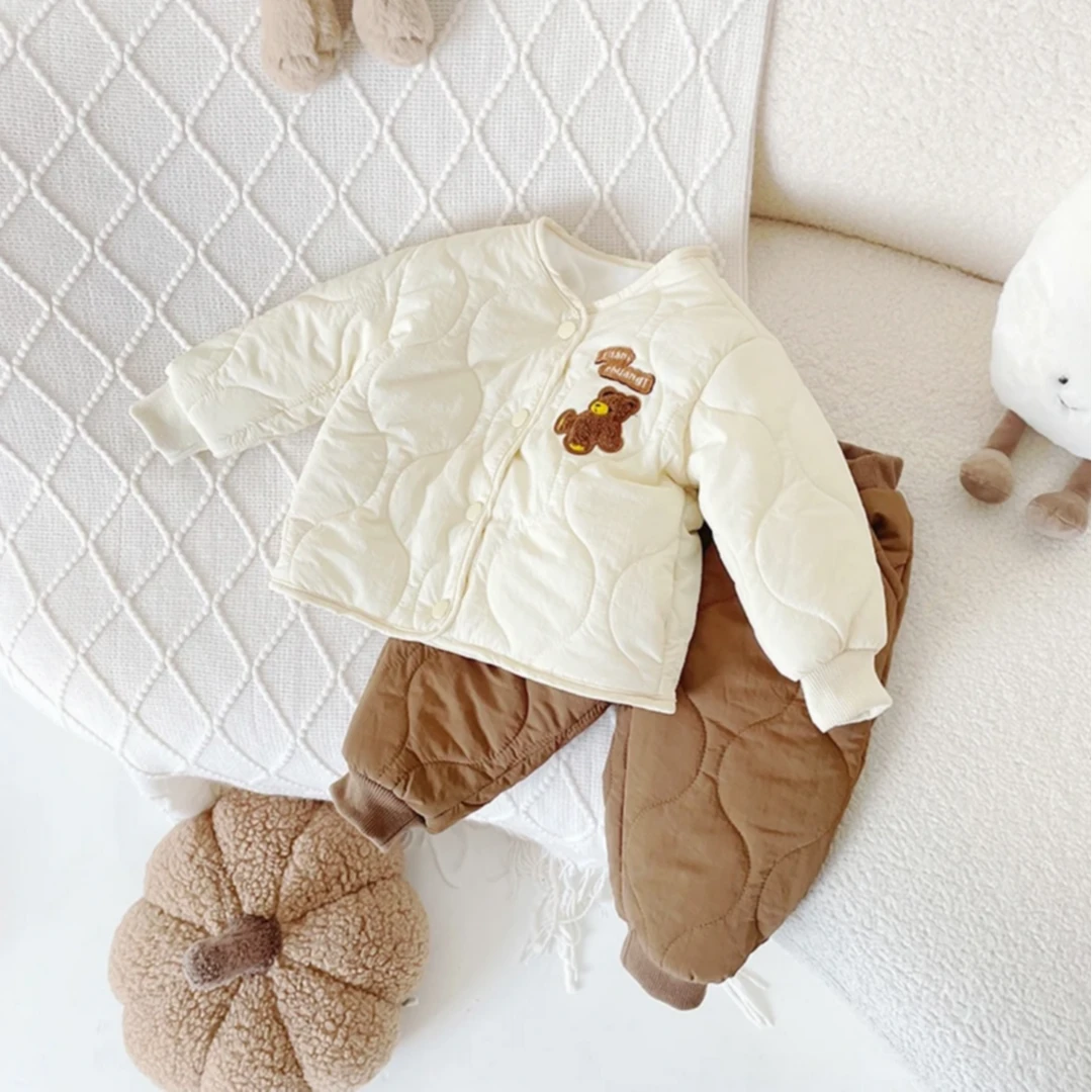 【反季】现货卡通小熊冬款加绒加厚套装外穿保暖秋冬婴幼儿两件套