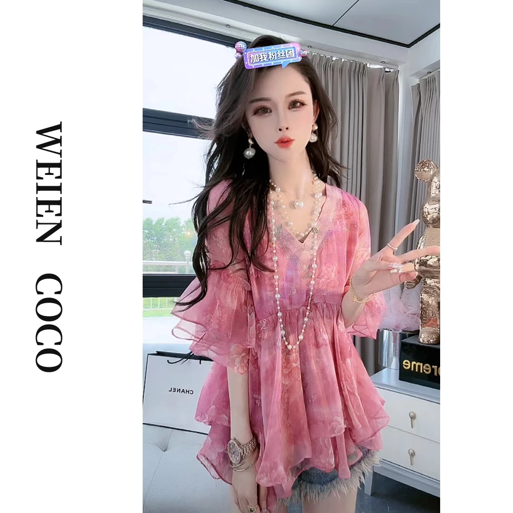 【薇恩COCO】泡泡袖T恤时尚休闲百搭印花短袖春夏潮流上衣S1271