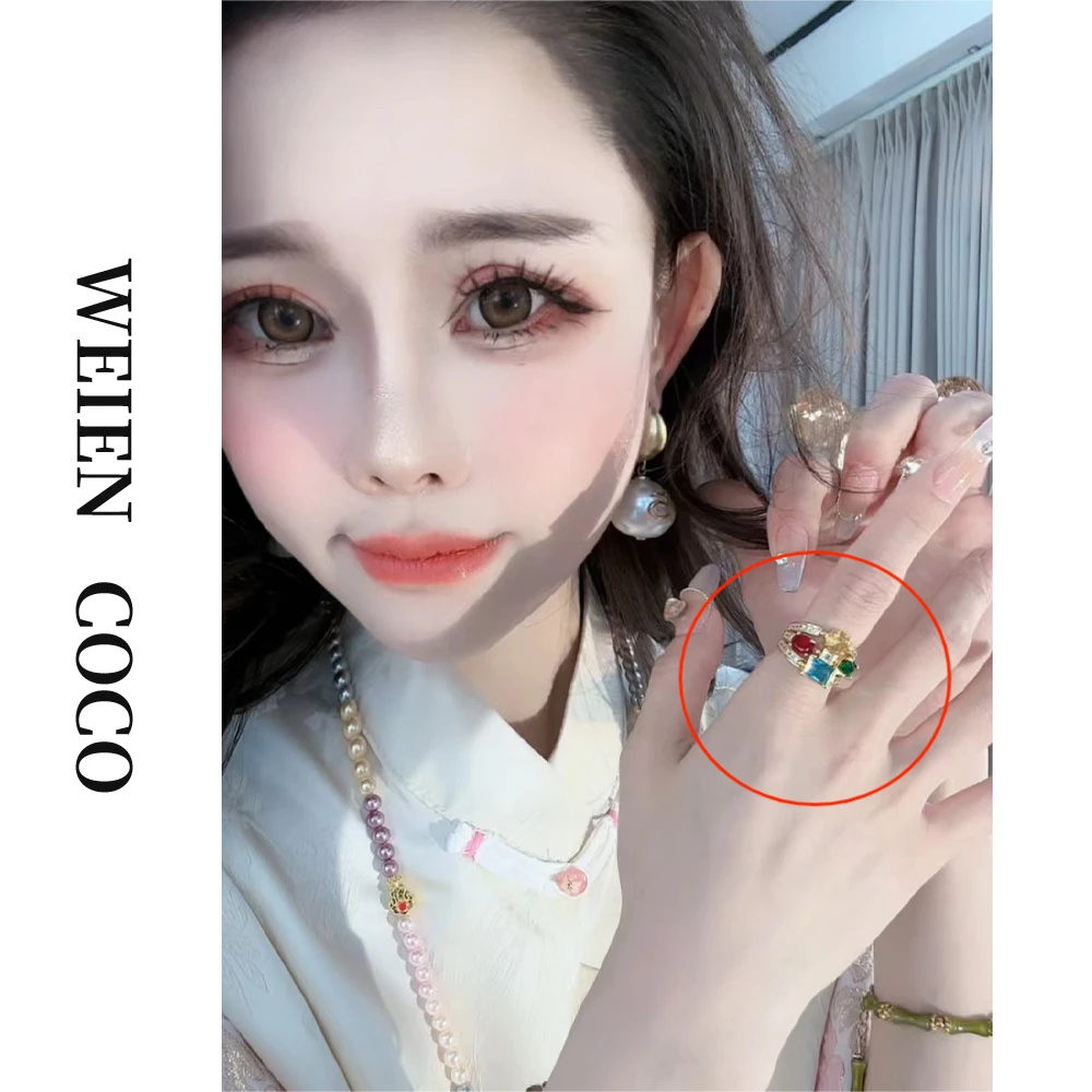 合金戒指 【薇恩COCO】时尚百搭简约彩色甜美糖果色戒子Z0658