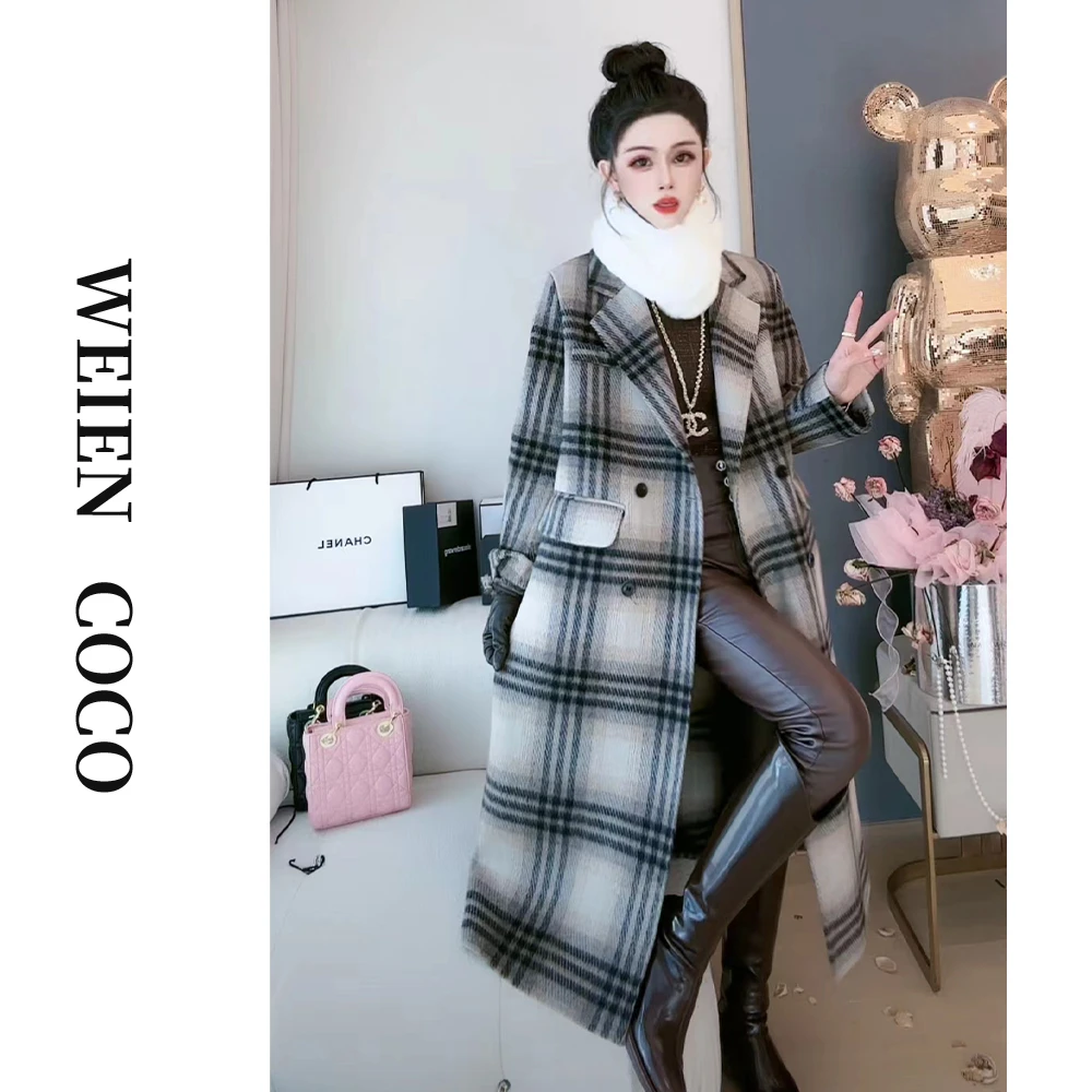 【薇恩COCO】高端双面大衣格纹大衣时尚毛呢长款气质百搭S0079