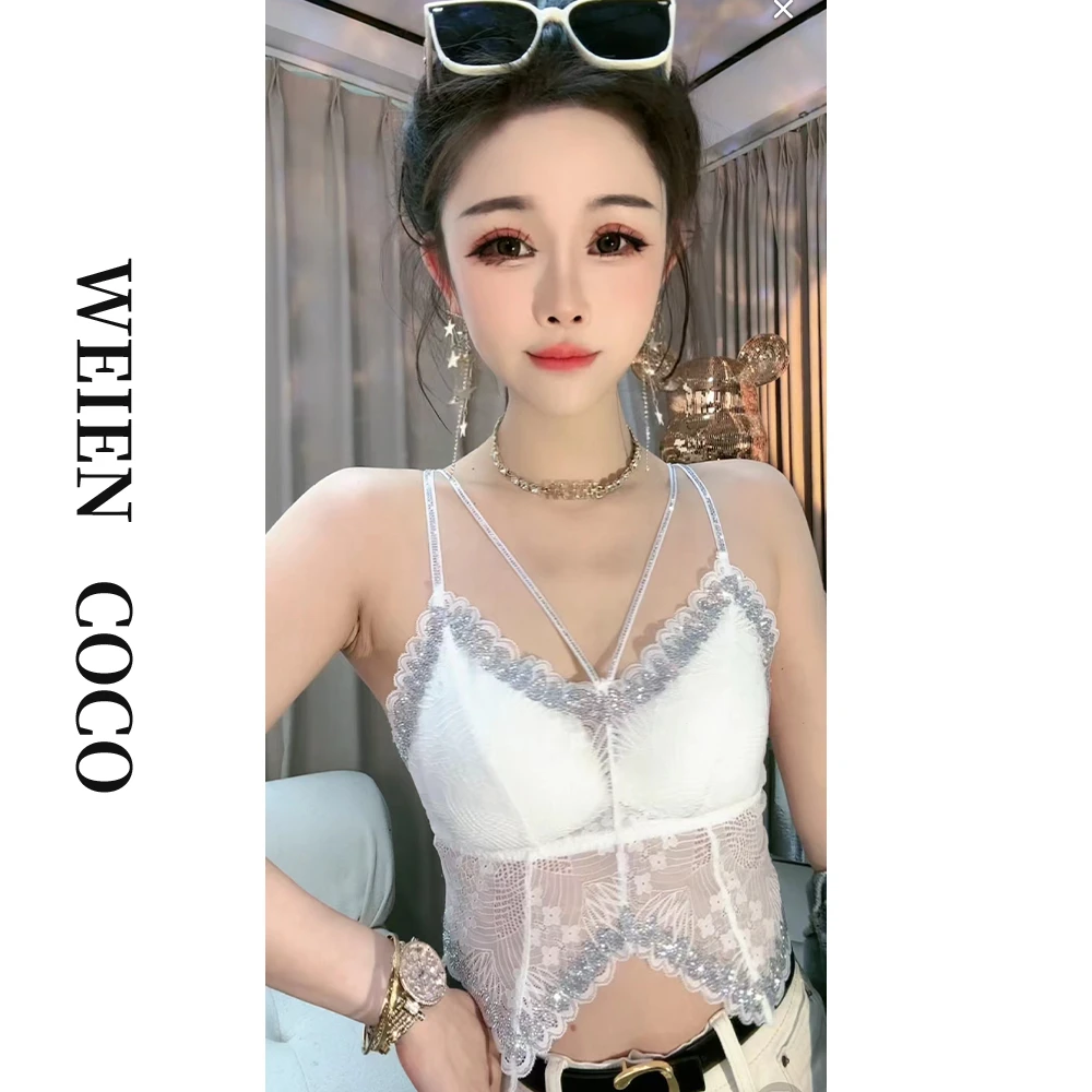 【薇恩COCO】蕾丝时尚短款百搭打底美背吊带背心黑色性感女士S0388