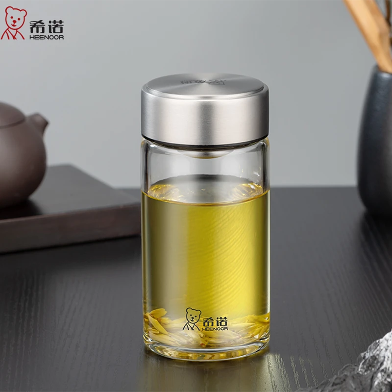 希诺单层玻璃杯大容量高档商务便携办公泡茶杯家用男士喝水杯子