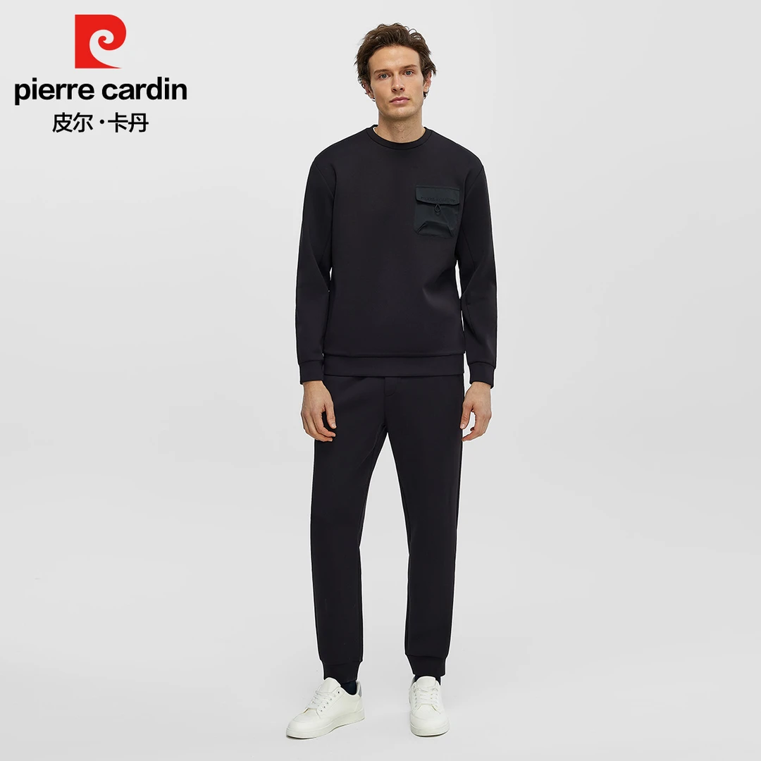 皮尔卡丹新品男士休闲圆领卫衣舒适运动经典休闲裤纯色两件套