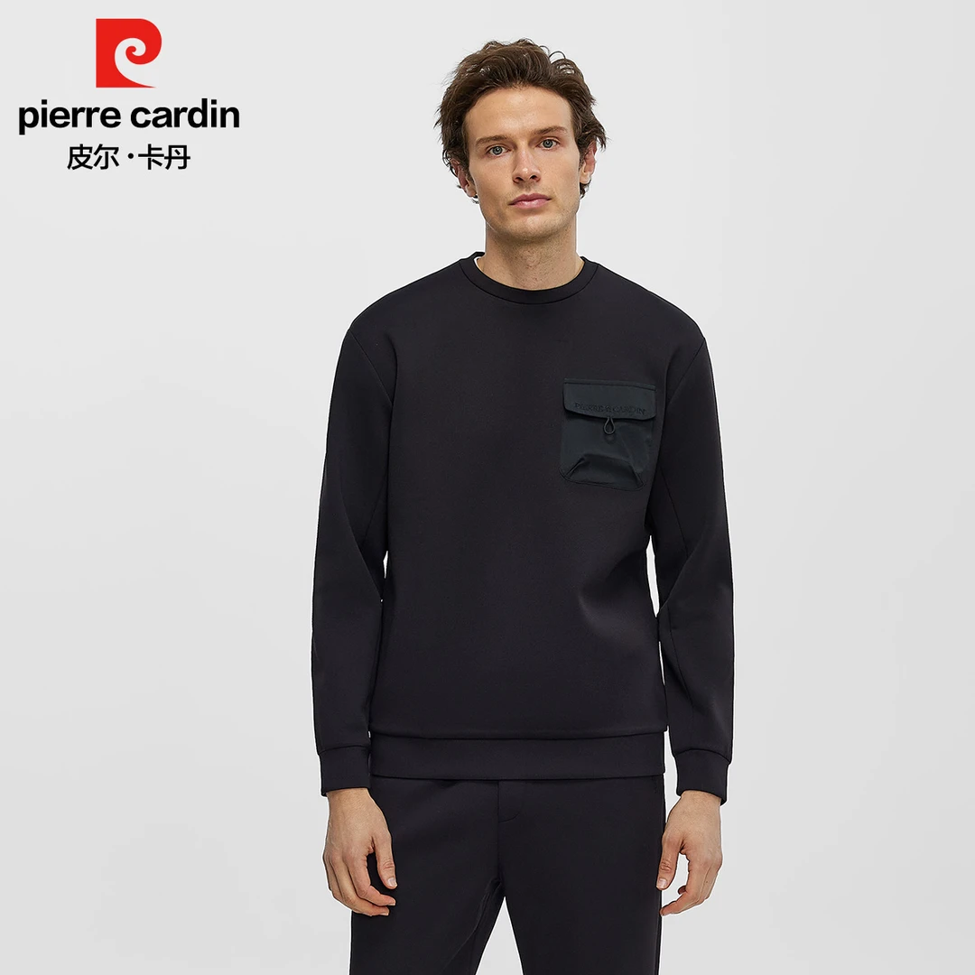 皮尔卡丹简约时尚户外休闲男士舒适套头圆领纯色长袖保暖卫衣