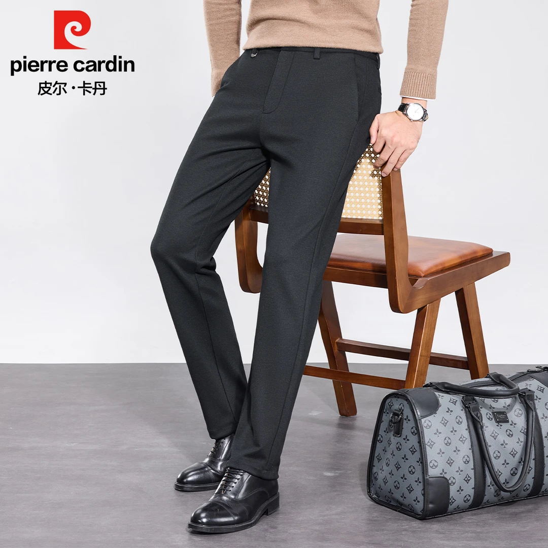 皮尔卡丹2025年新款商务休闲裤春季男士保暖简约纯色弹力加厚长裤