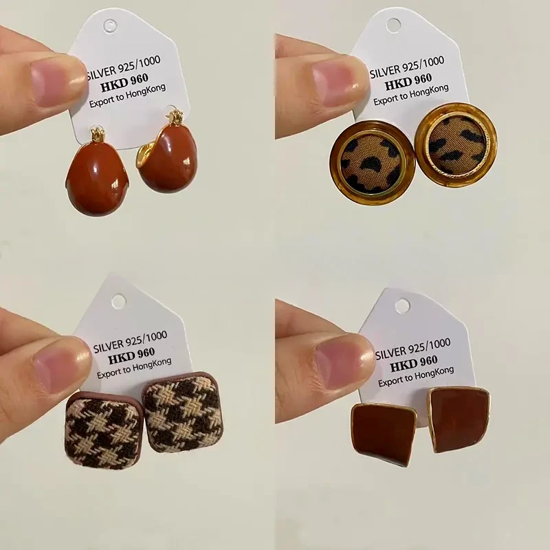 美拉德~焦糖咖色系秋冬爆款滴釉耳钉女复古气质耳环小众设计耳饰