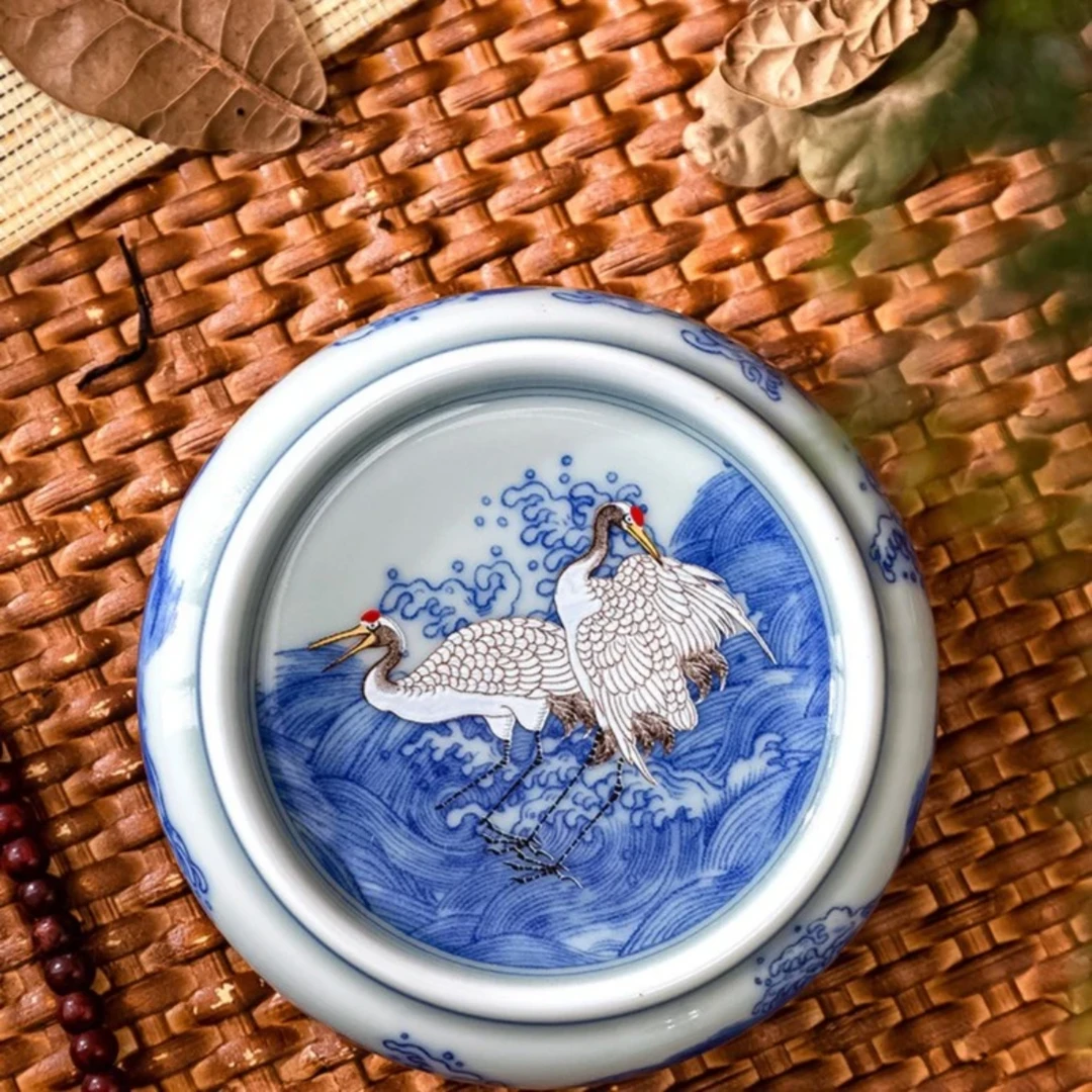景德镇青花一品仙鹤海水茶杯托盖置陶瓷茶托隔热垫茶壶承杯垫