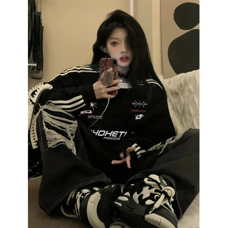 美式复古赛车服卫衣男秋冬加绒加厚oversize潮牌情侣宽松重磅上衣