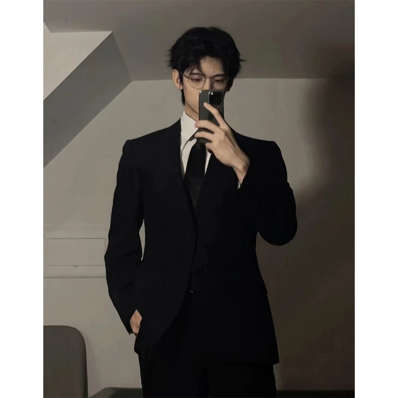纯黑英伦雅痞男装高级感西装外套男春秋款oversize禁欲系垫肩西服