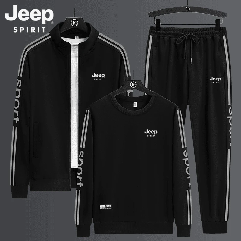 品牌正品运动套装男士外套春秋款休闲大码冬季加绒运动服男三件套