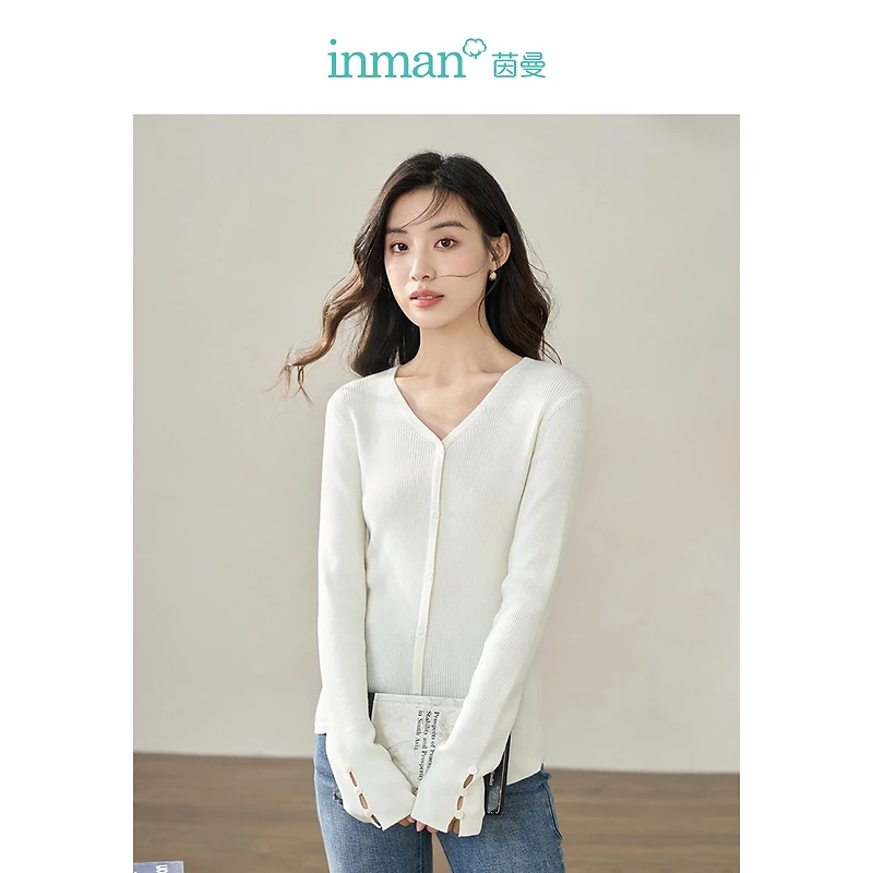【秋冬毛衣内搭】茵曼春秋女毛针织衫上衣开衫长袖新款修身V领百搭