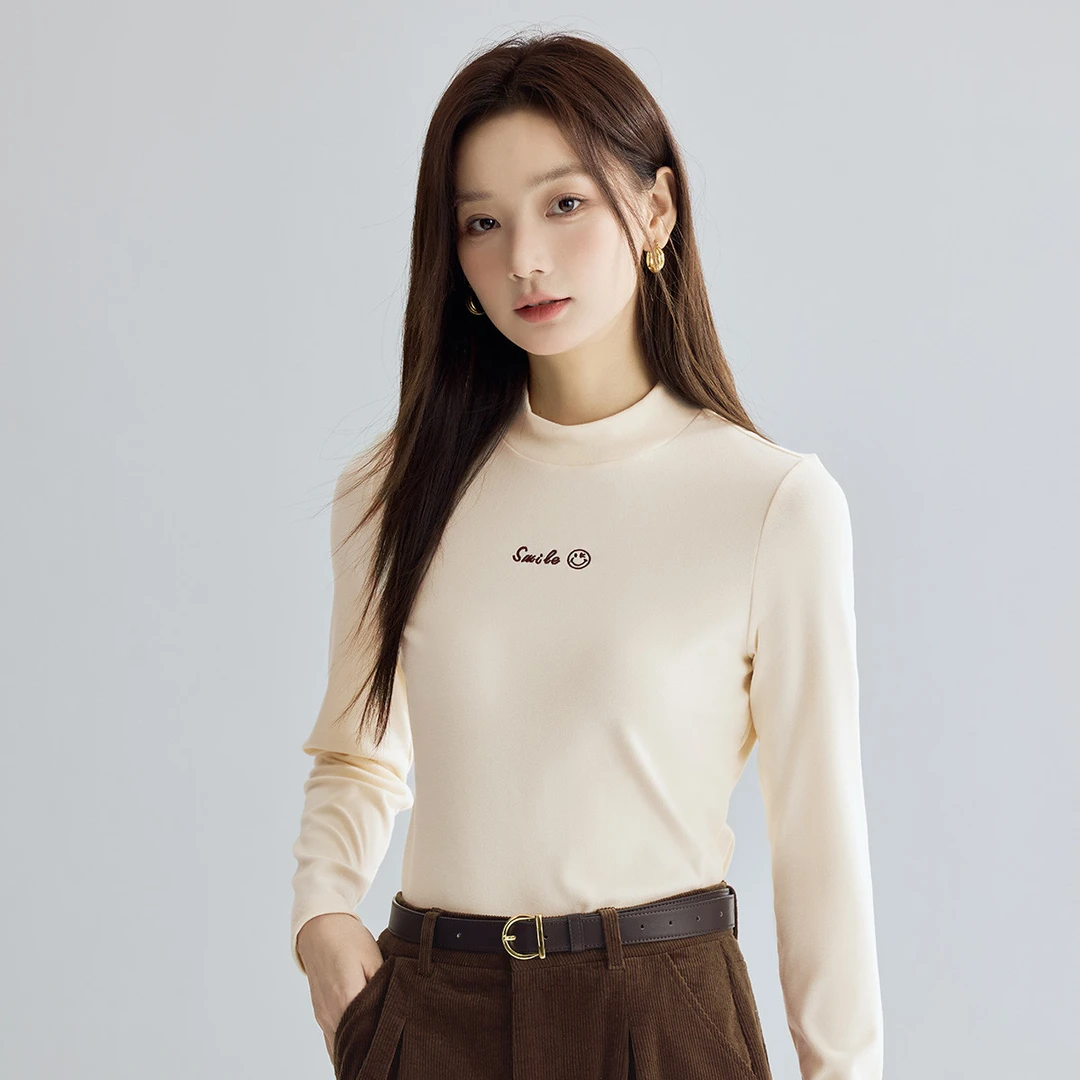 【商场同款】茵曼冬季基础半高领长袖打底衫百搭舒适显瘦内搭T恤