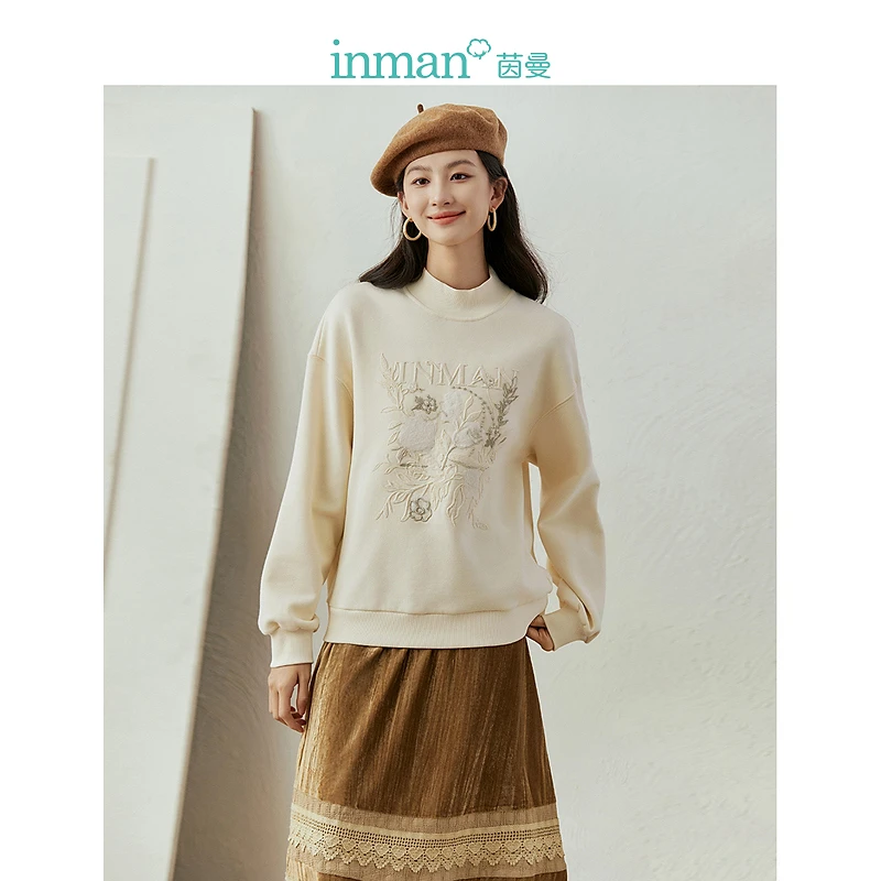 【商场同款】茵曼冬季女卫衣/绒衫上衣女装长袖新款女卫衣套头休闲