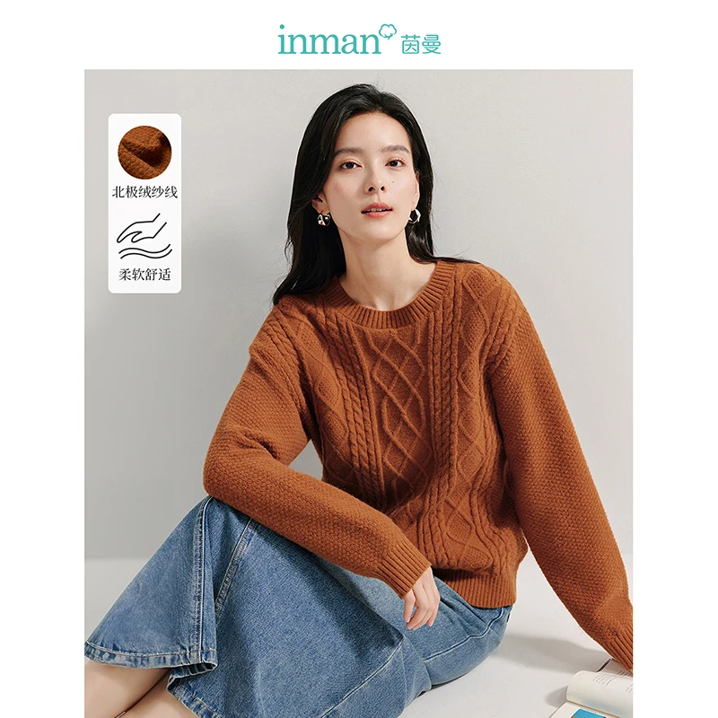 【雅丹风】茵曼春秋新款女毛衣打底上衣长袖宽松圆领针织衫套头