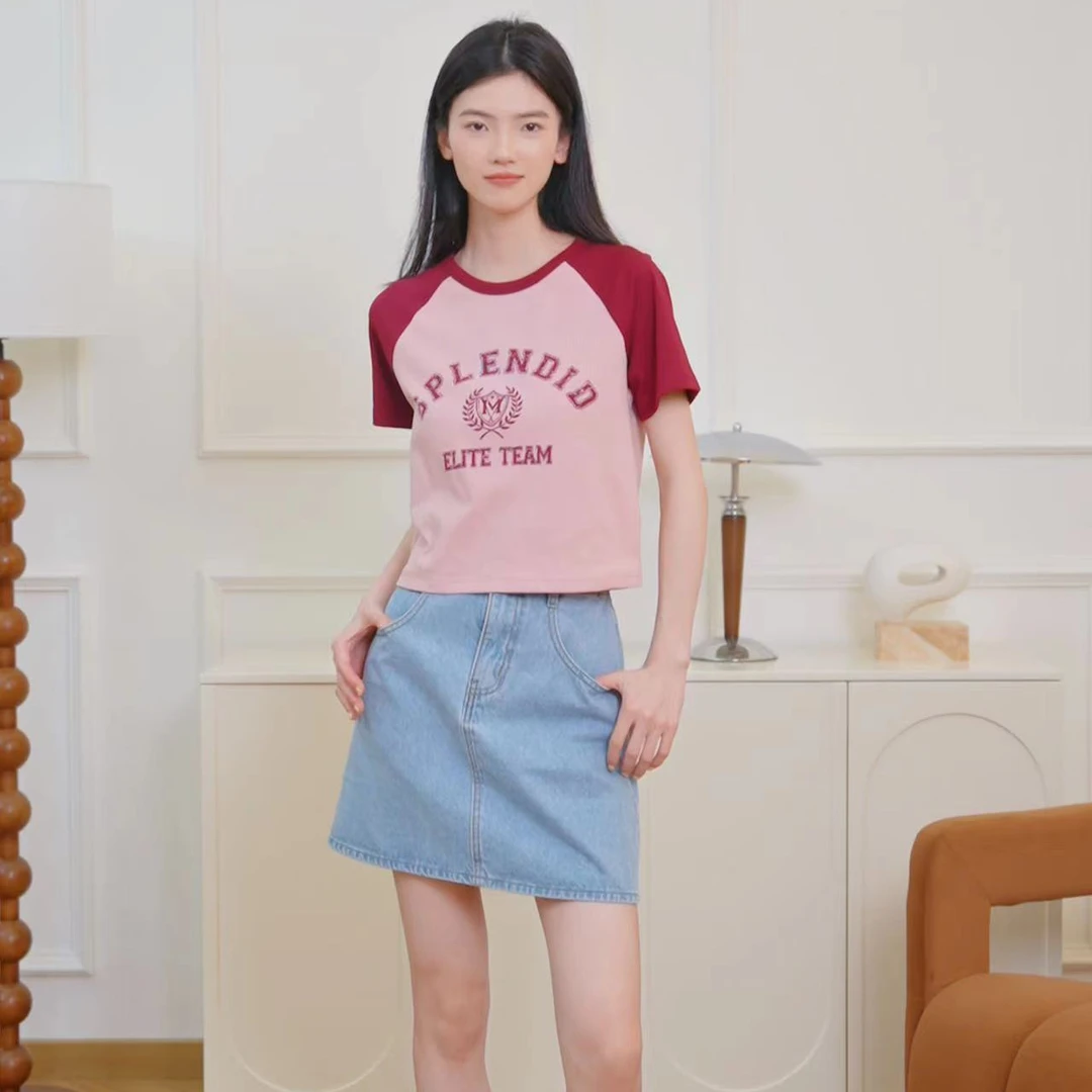 【茵曼服饰】绣花短袖T恤圆领休闲F18425341