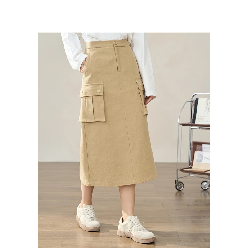 茵曼春秋女半身裙长裙A字裙工装女装休闲显瘦新款高腰百搭时尚