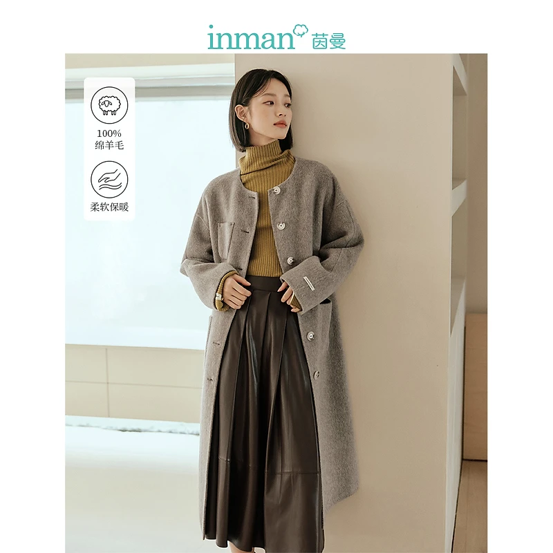 【秋冬大衣】茵曼冬季女毛呢外套羊毛呢大衣气质100驼毛小个子新款