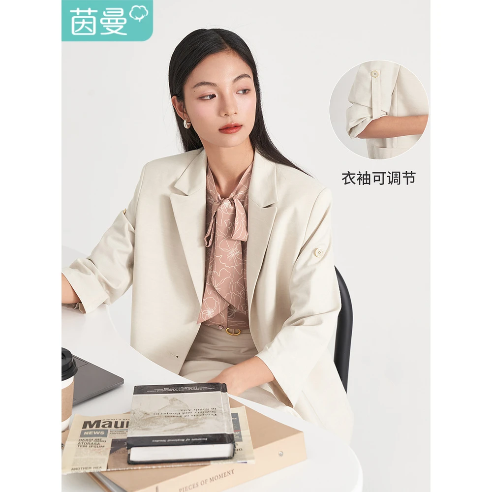 茵曼年平驳领百搭西装外套设计感女夏季新款职业气质宽松通勤
