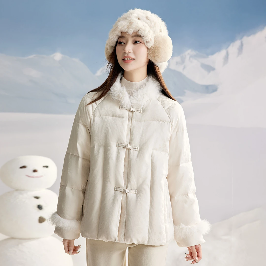 茵曼冬季新款女羽绒服短款外套毛领加厚国风鸭绒保暖中式爆款