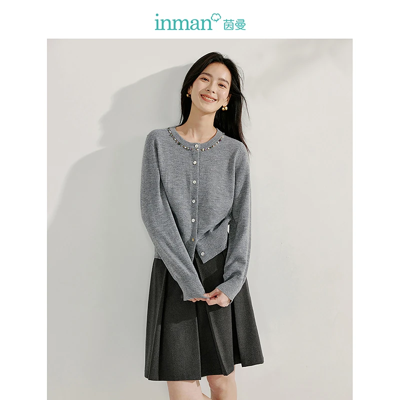 【双旦礼遇季】茵曼春季气质千金风钉珠圆领毛衣开衫洋气短针织外套