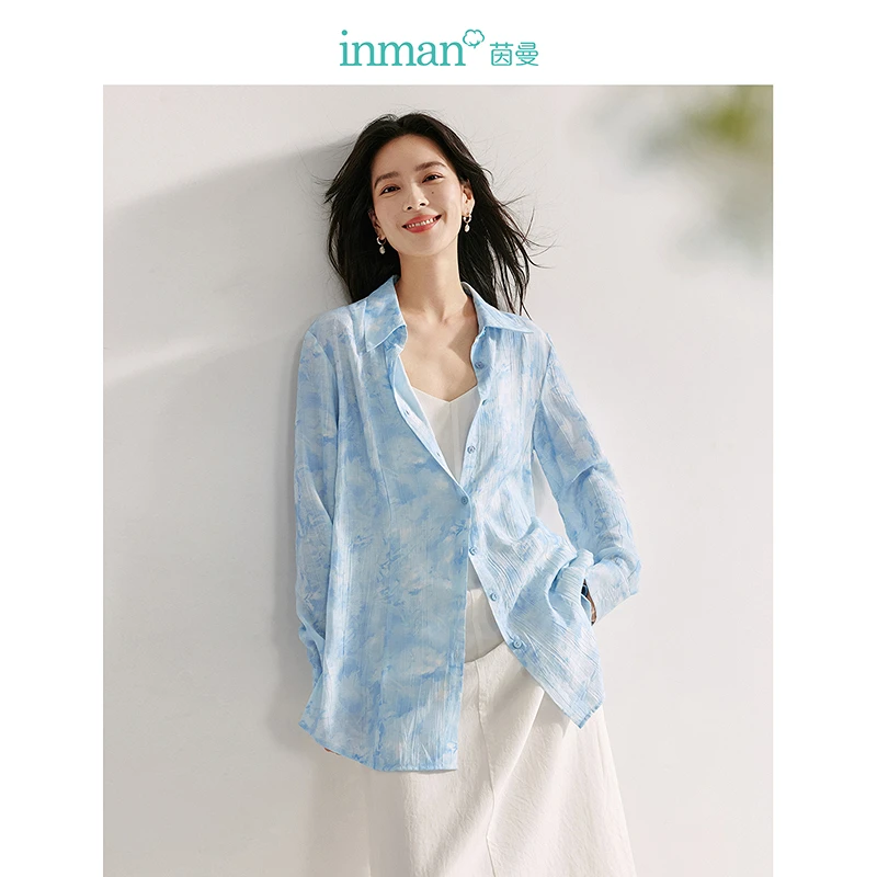 【尤莱特】茵曼2024春秋新款女衬衫衬衣上衣长袖宽松休闲显瘦开衫