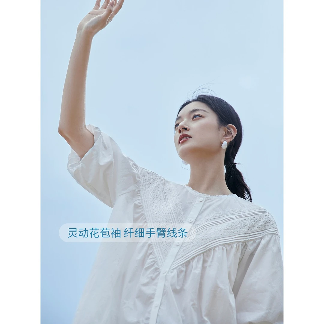 【周年庆】茵曼夏季女衬衫上衣气质衬衣女装新款短袖泡泡袖通勤宽松