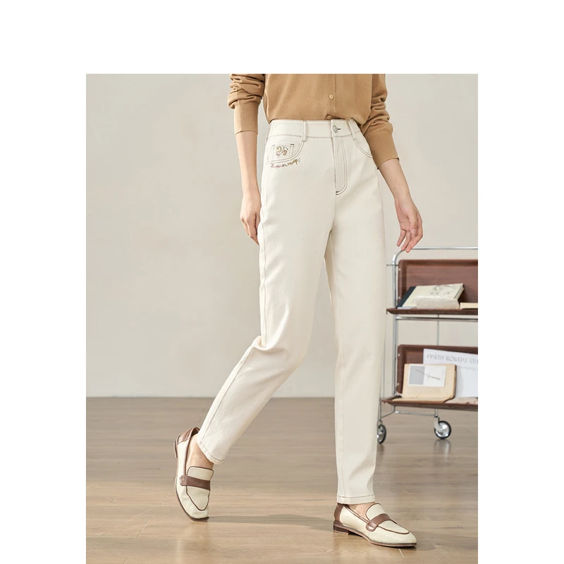 【商场同款】茵曼春秋女牛仔裤阔腿裤筒裤新款女装短裤休闲百搭浅色