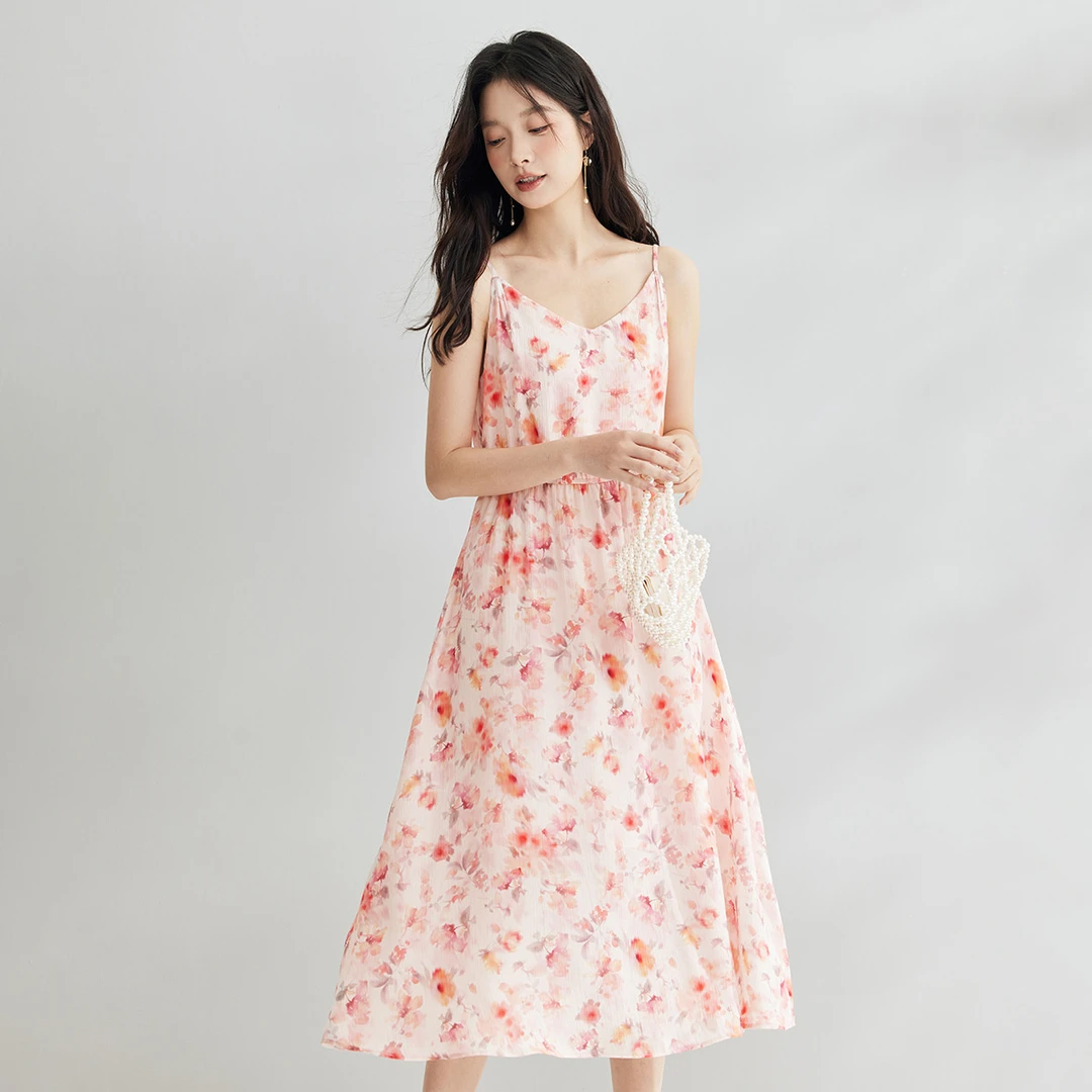 【周年庆】茵曼2024夏季新款女连衣裙裙子吊带裙背心碎花气质风度假
