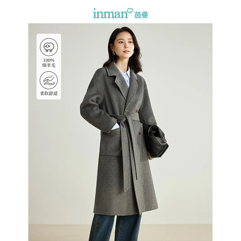 【秋冬大衣】茵曼冬季女毛呢外套呢大衣女装气质%100绵羊毛新款赫本